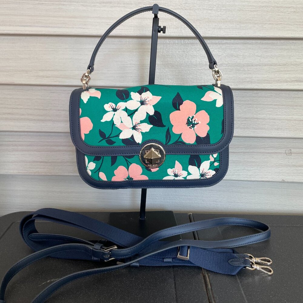 Kate Spade Lily Blooms Satchel Crossbody Floral Green Cottagecore Preppy New